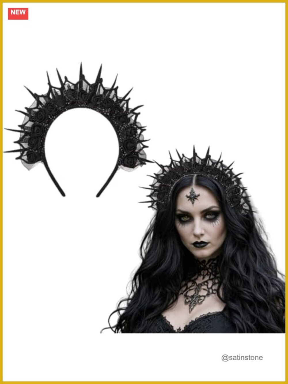 Handmade Black Rose Flower Halo Crown Headband Spiked Sun Cosplay Halloween